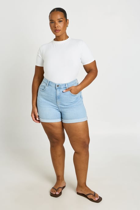 Plus High Waist Booty Lifting Denim Short - Image 4