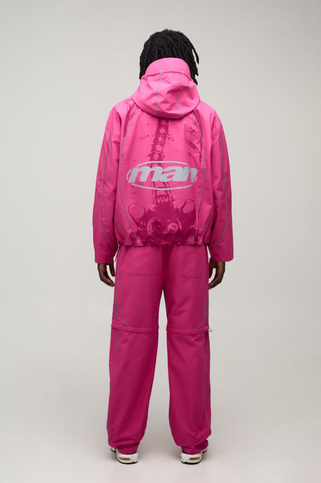 Oversized Boxy Reflective Piping Skeleton Hooded Cagoule - Image 2