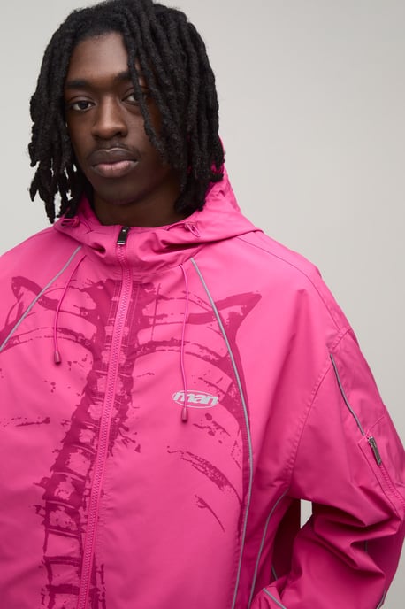 Oversized Boxy Reflective Piping Skeleton Hooded Cagoule - Image 3