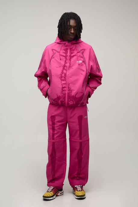 Oversized Boxy Reflective Piping Skeleton Hooded Cagoule - Image 4