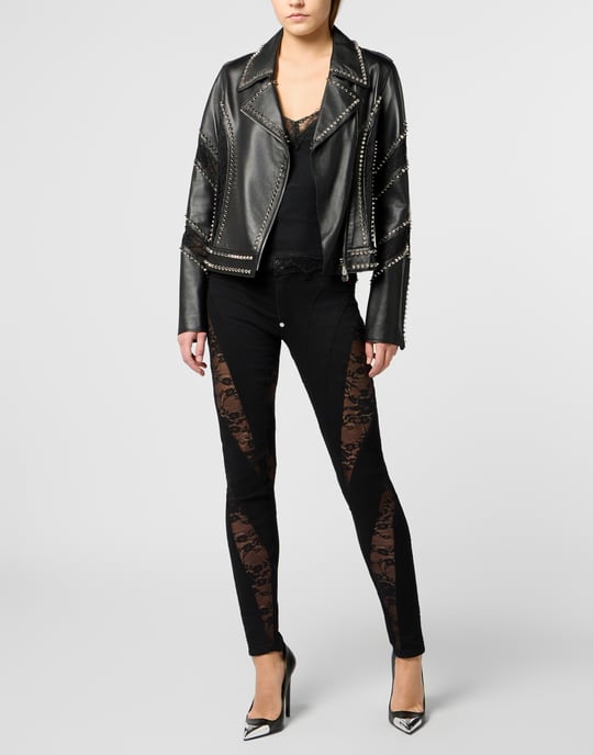 Biker Jacket With Lace Inserts - Image 4