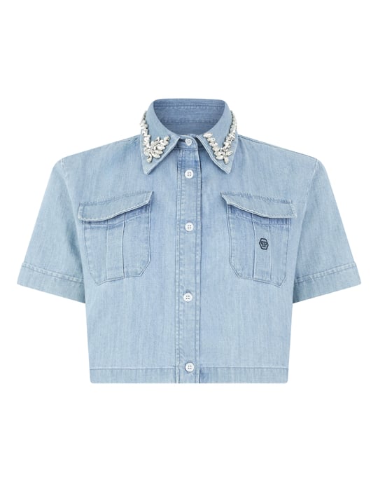Chambray Cropped Shirt Crystals - Image 1