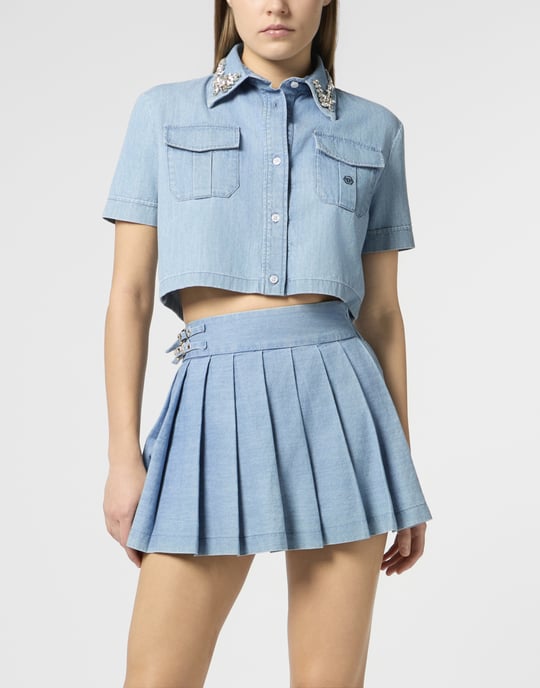Chambray Cropped Shirt Crystals - Image 2