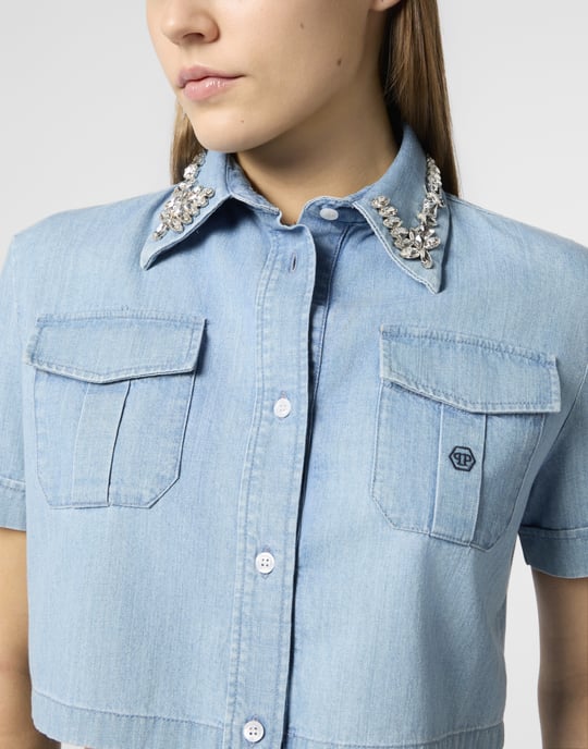 Chambray Cropped Shirt Crystals - Image 3