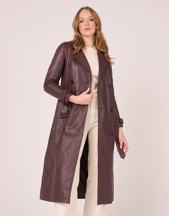 Barneys Originals Burgundy Real Leather Trench Coat - Image 3