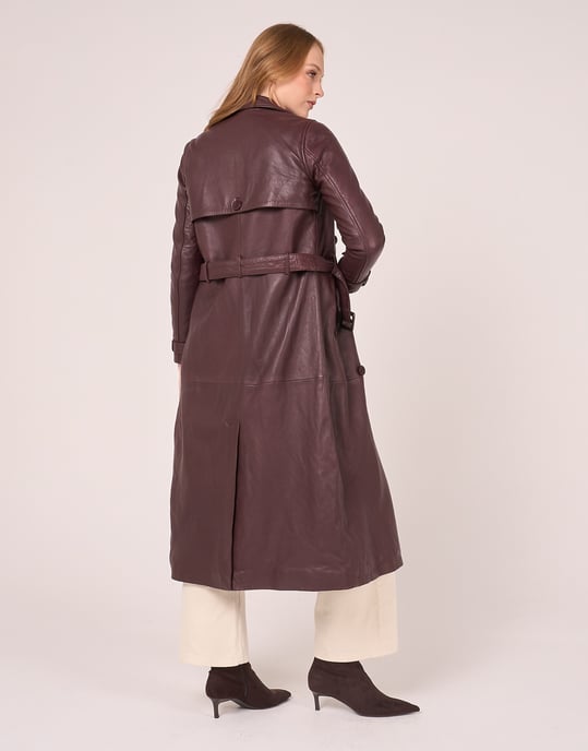 Barneys Originals Burgundy Real Leather Trench Coat - Image 4