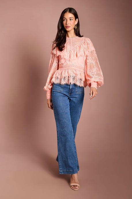Lace Frill Detail Blouson Sleeve Blouse - Image 3