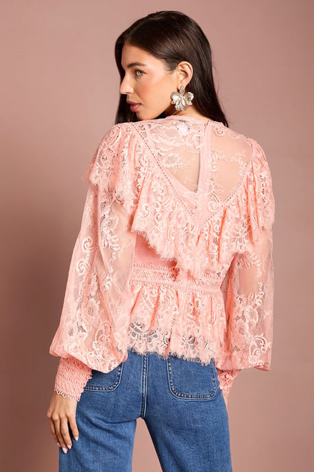 Lace Frill Detail Blouson Sleeve Blouse - Image 4