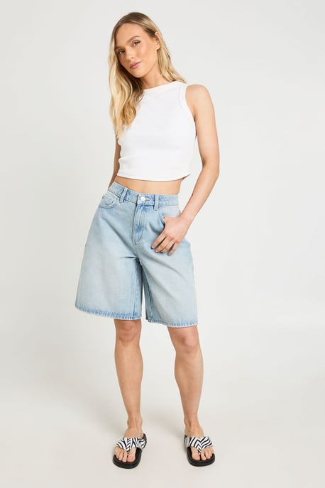 Petite Mid Rise Denim Jorts - Image 3