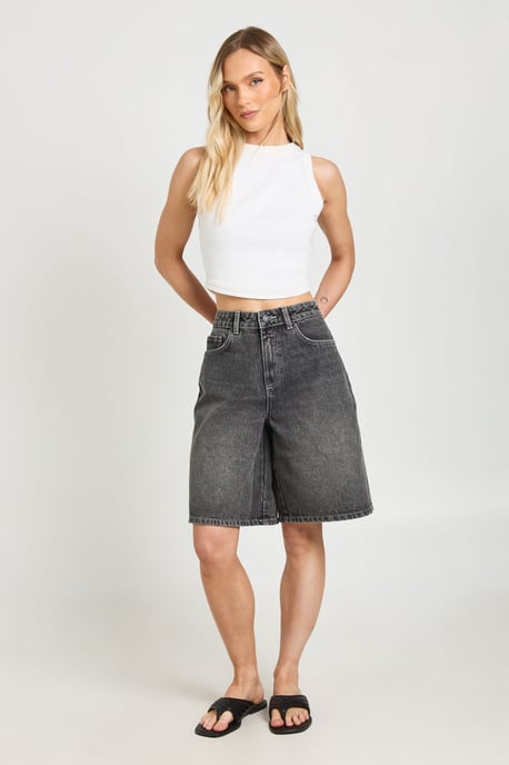 Petite Mid Rise Denim Jorts - Image 3