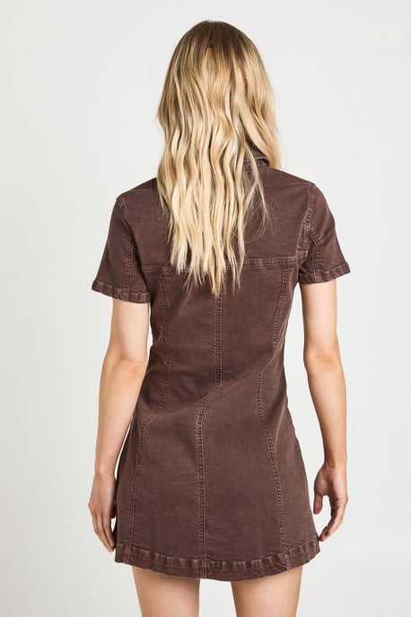 Petite Short Sleeve Zip Front Denim Dress - Image 2