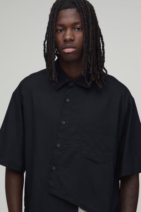 Oversized Boxy Asymmetric Linen Half Sleeve Shirt - Image 3