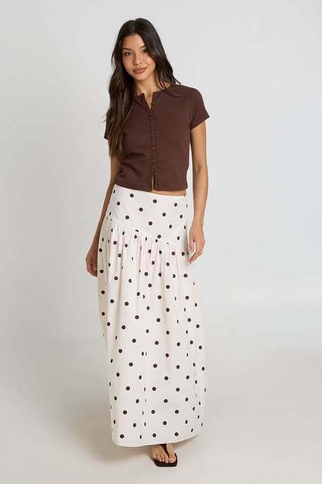 Polka Dot Asymmetric Dropped Waist Maxi Skirt - Image 3