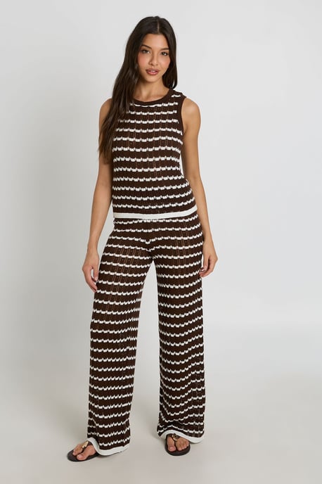 Crochet Stripe Knit Top and Wide Leg Co-Ord - Image 1