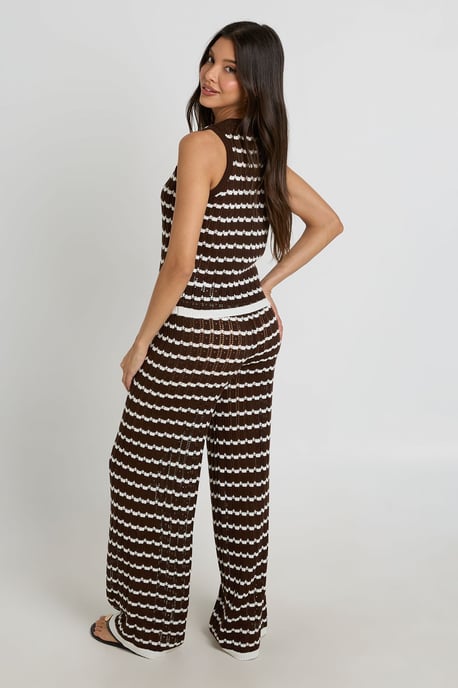 Crochet Stripe Knit Top and Wide Leg Co-Ord - Image 2