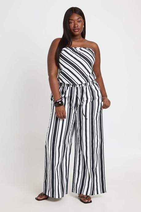 Plus Stripe Scarf Detail Top & Elasticated Waistband Wide Leg Trouser - Image 1