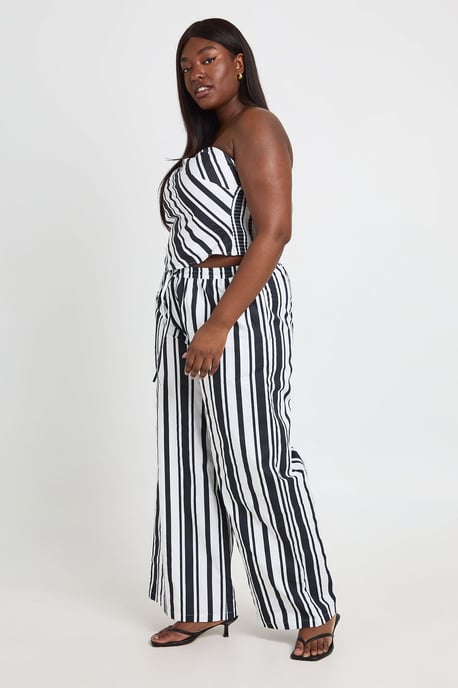 Plus Stripe Scarf Detail Top & Elasticated Waistband Wide Leg Trouser - Image 3