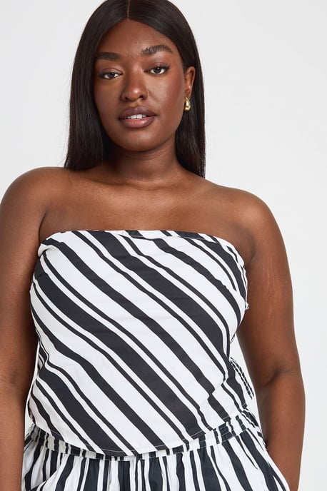 Plus Stripe Scarf Detail Top & Elasticated Waistband Wide Leg Trouser - Image 4