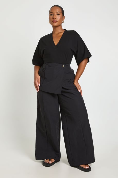 Plus Nylon Wide Leg Trouser With Overlay - Image 1