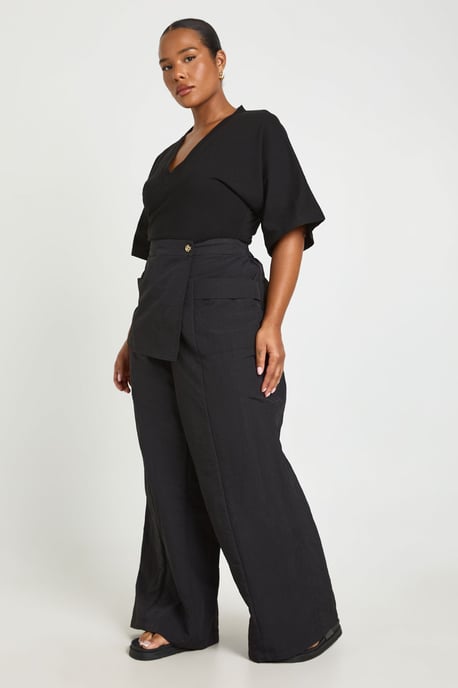 Plus Nylon Wide Leg Trouser With Overlay - Image 3