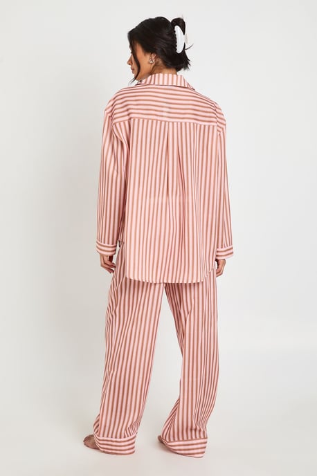 Cotton Pinstripe Oversized Long Sleeve Shirt & Trouser Pyjama Set - Image 2