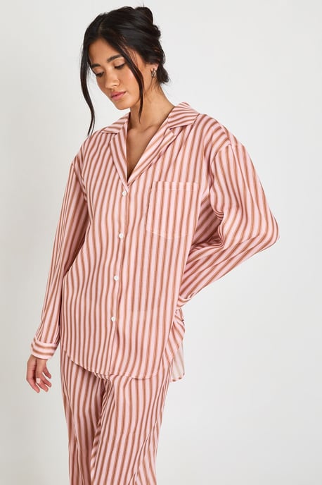 Cotton Pinstripe Oversized Long Sleeve Shirt & Trouser Pyjama Set - Image 3
