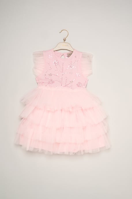 Embellished Floral Sequin Tulle Dress - Image 2