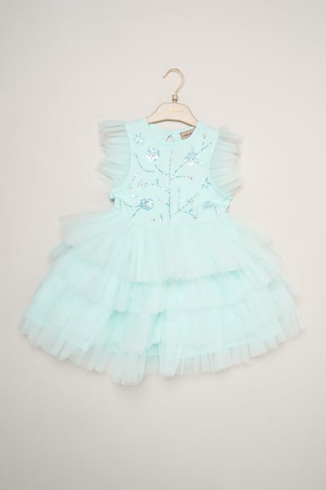 Embellished Floral Sequin Tulle Dress - Image 1