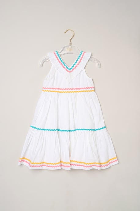 Frill Dress with Decorative Trim and Bow Headband - Image 2