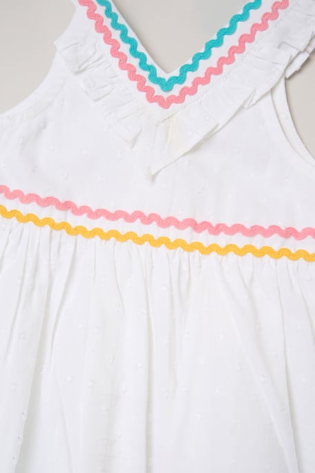 Frill Dress with Decorative Trim and Bow Headband - Image 3