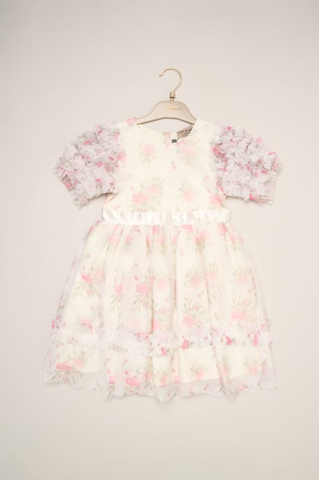 Floral Mesh Dress with Ruffle Sleeves - Image 2