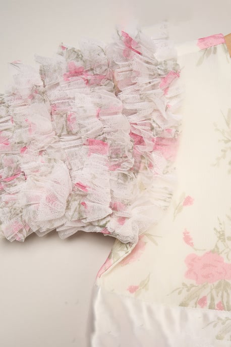 Floral Mesh Dress with Ruffle Sleeves - Image 3