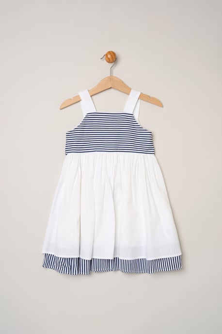Stripe Panel Bow Back Dress with 2-Pack Hair Clips - Image 1