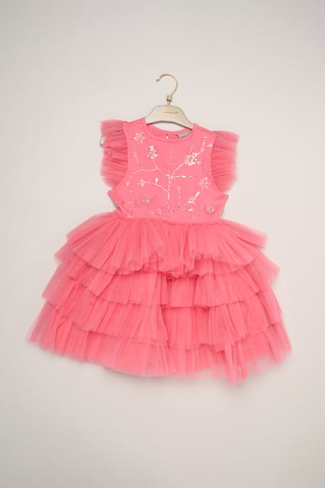 Embellished Floral Sequin Tulle Dress - Image 3