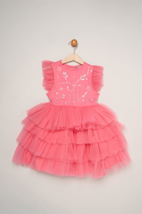 Embellished Floral Sequin Tulle Dress - Image 1