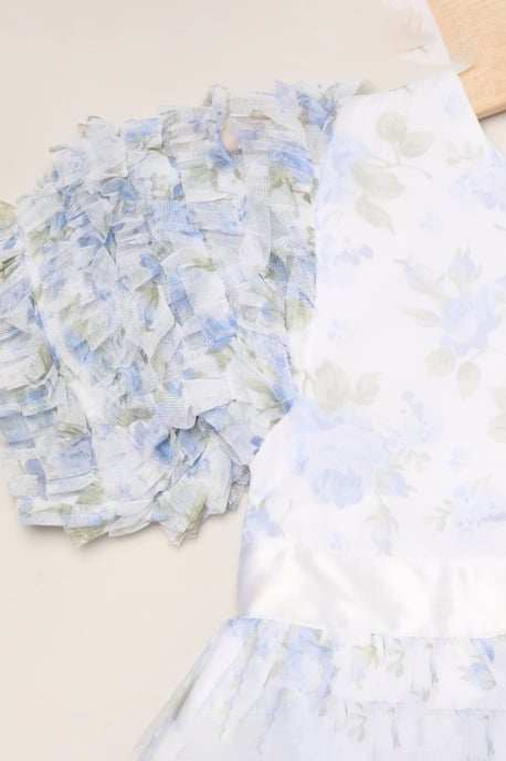 Floral Mesh Dress with Ruffle Sleeves - Image 3