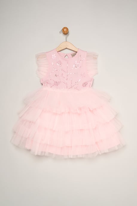 Embellished Floral Sequin Tulle Dress - Image 1