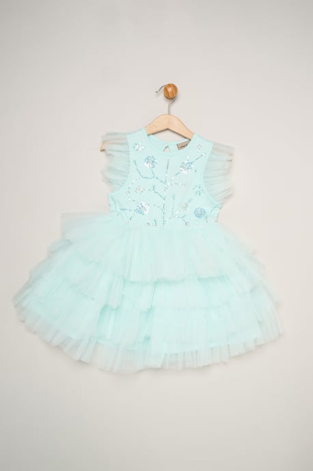 Embellished Floral Sequin Tulle Dress - Image 2
