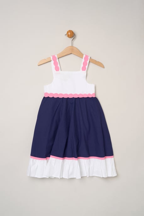 Scalloped Trim Summer Dress with Bow Headband - Image 1