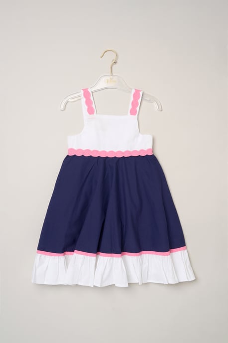 Scalloped Trim Summer Dress with Bow Headband - Image 2