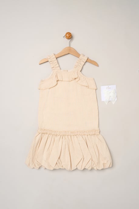 Striped Bubble Hem Dress with Frill and 2-Pack Hairclips - Image 1