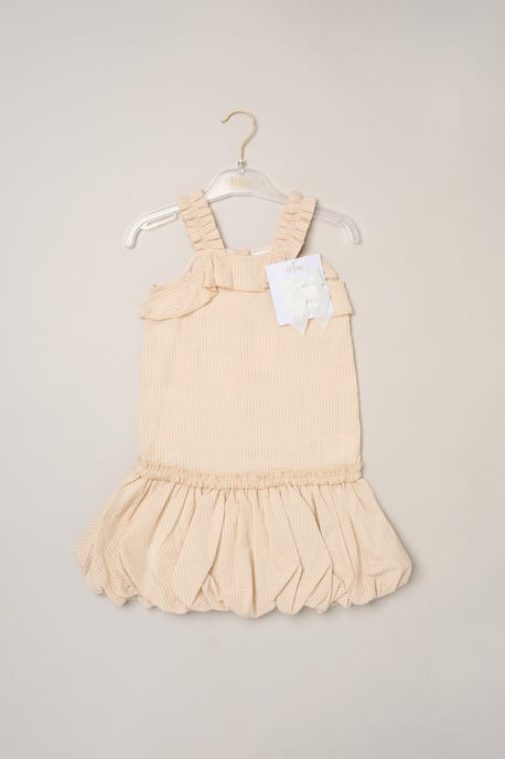 Striped Bubble Hem Dress with Frill and 2-Pack Hairclips - Image 2