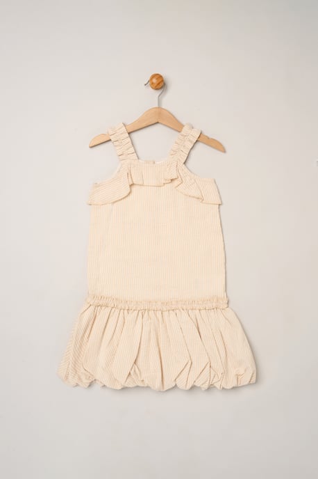 Striped Bubble Hem Dress with Frill and 2-Pack Hairclips - Image 3