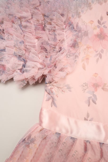 Floral Mesh Dress with Ruffle Sleeves - Image 2