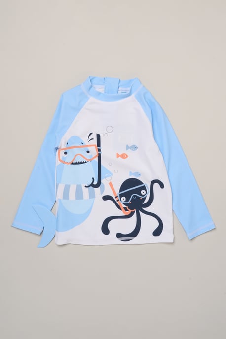 Shark and Octopus Long Sleeve Top, Shorts and Sunglasses Swimwear Set - Image 3