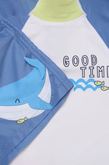 Whale Swim Top, Shorts and Bucket Hat Swimwear Set - Image 4