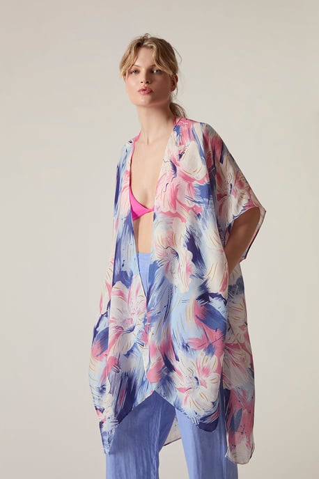Blue Iris Print Beach Kaftan Cover-Up - Image 4