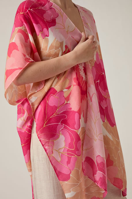 Pink Peony Floral Print Beach Kaftan Cover-Up - Image 4