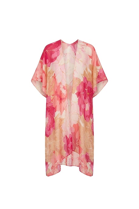Pink Peony Floral Print Beach Kaftan Cover-Up - Image 5