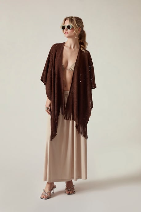Brown Pointelle Knit Beach Cover-Up Kaftan - Image 1